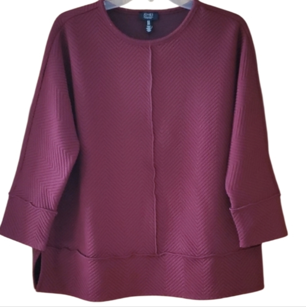 Jones New York Women's Burgundy Oversized Pullover Chevron Top Size‎ Medium